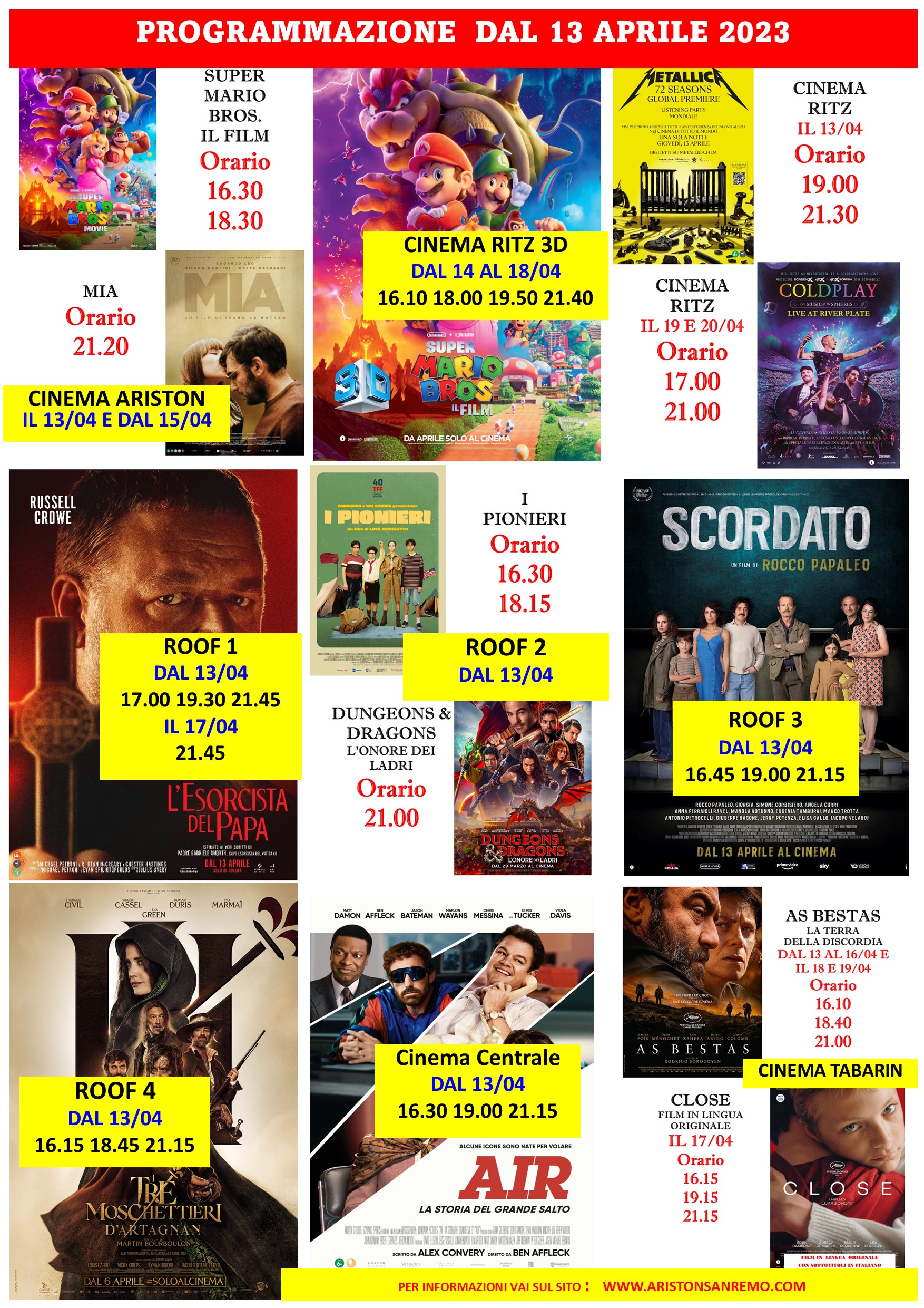 Programmazione Cinema Sanremo dal 13 aprile 2023